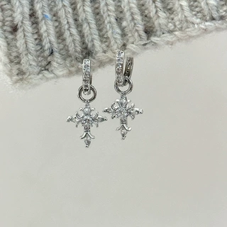 十字架鸢尾花吊坠耳环女款锆石耳扣素圈耳钉男耳坠耳圈高级感耳饰