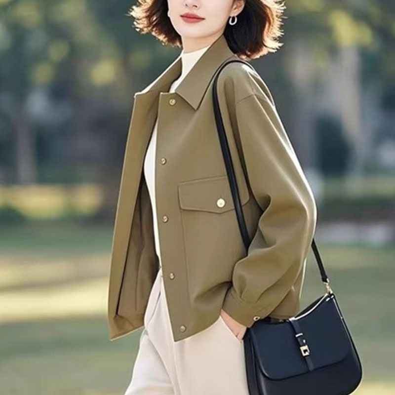 2025 Spring and Autum New Korean Style Super Nice Casual Versatile Short Green Lapel Jacket for Small People Trendy