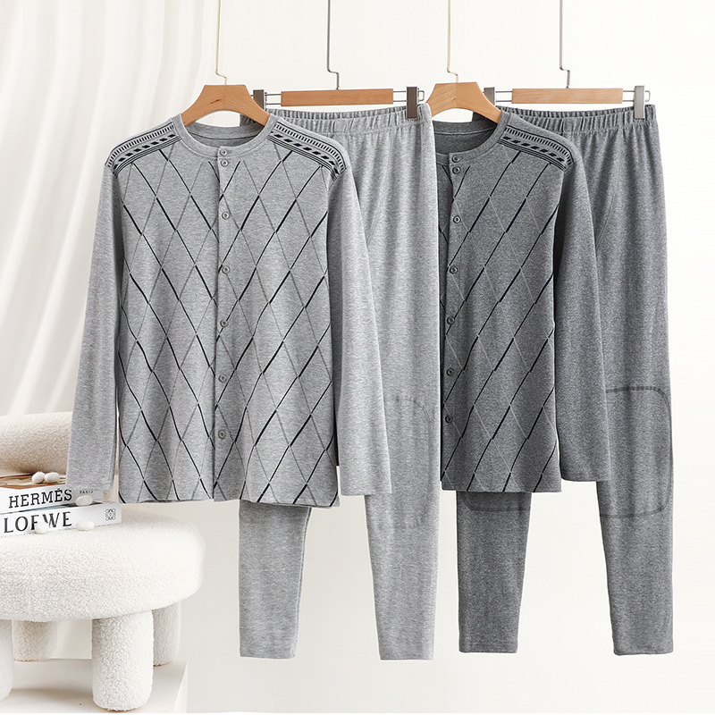 Middle-aged and elderly men's autumn clothing suit cotton cardigan father's thermal underwear plus size sweater sweater two-piece set