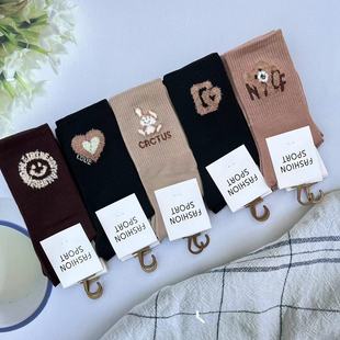 Autumn and Winter Card Series Popular New Women's Cotton Pile Socks Combed Cotton Socks Student Preppy Style Sports and Leisure Cotton
