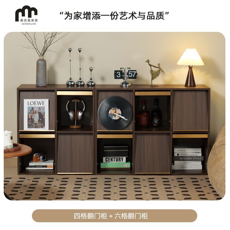 [다크월넛 원목입자] 10칸 플립도어 수납장