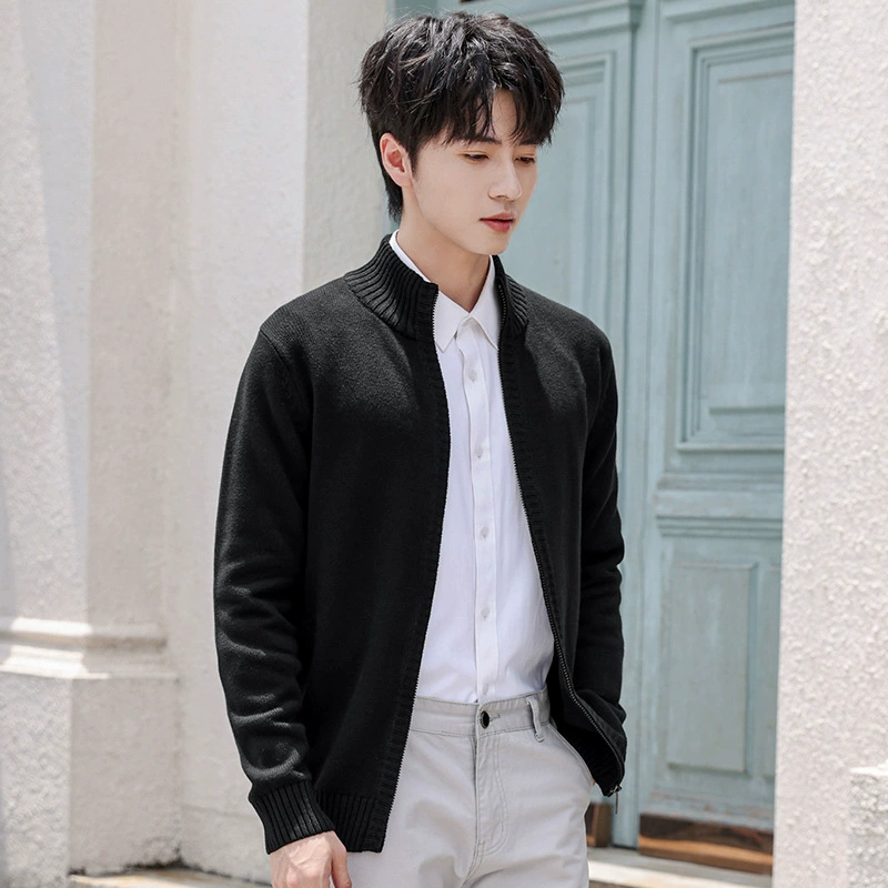 2023 осень-зима новый вязаный свитер с высоким воротом кардиган Мужское пальто простой Повседневный свитер на молнии с длинными рукавами в Корейском стиле