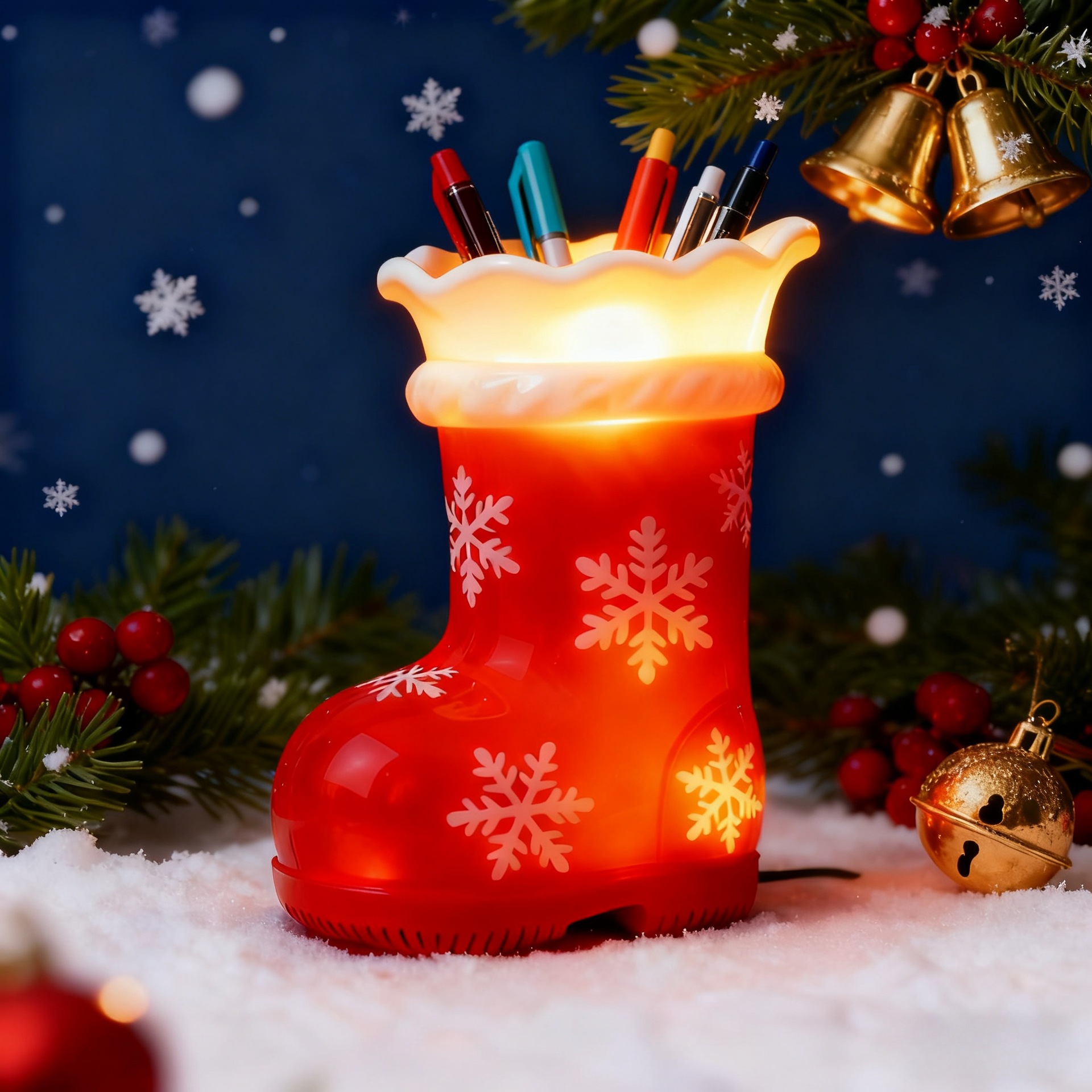 圣诞袜子靴子小夜灯花瓶笔筒树脂摆件圣诞节布置家居装饰可爱