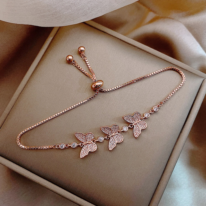 Simple Style Round Butterfly Copper Inlay Opal Zircon Bracelets 1 Piece