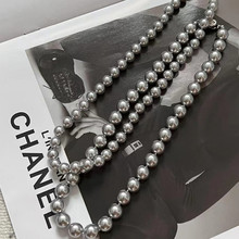 fever同款真多麻铂金灰珍珠项链925银夏百搭正圆串珠锁骨链不掉色