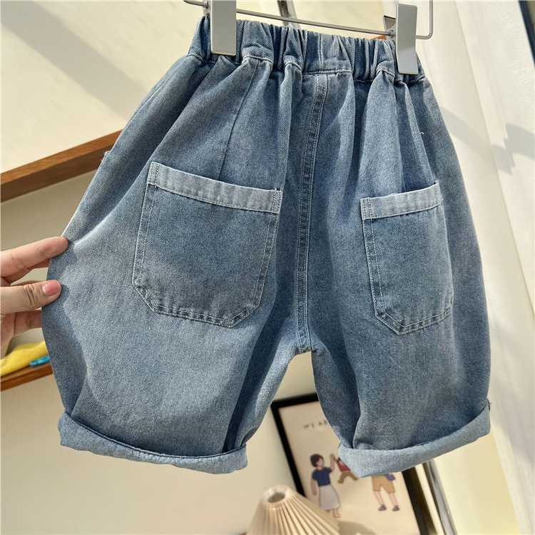 2024 Summer Korean Children's Thin Patch Capris Boys' Loose Wide Edition Denim Radish Pants Trend_voghion.com