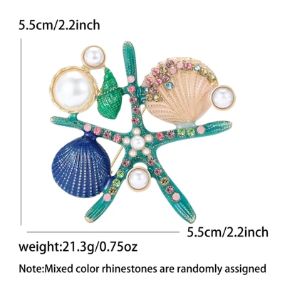 Korean-Style Creative Enamel Oil-Drip Starfish Shell Brooch Alloy Cartoon Marine Life Corsage Personalized Clothing Pin (Yaxa sancaqları) - mm-br-green-1748-gn