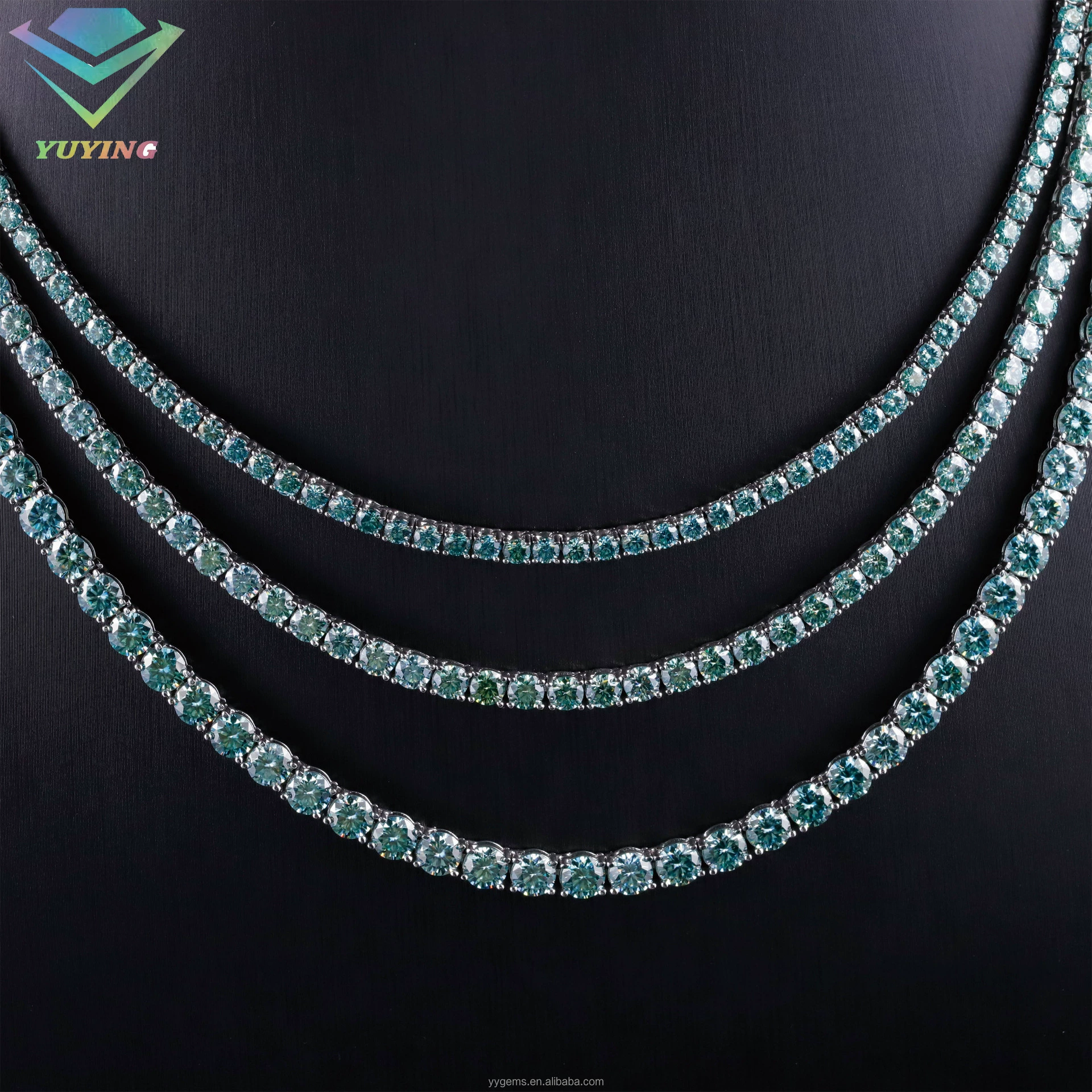 Популярная трансграничная теннисная цепочка из серебра S925 с зелеными муассанитами, персонализированное модное украшение для мужчин и женщин
