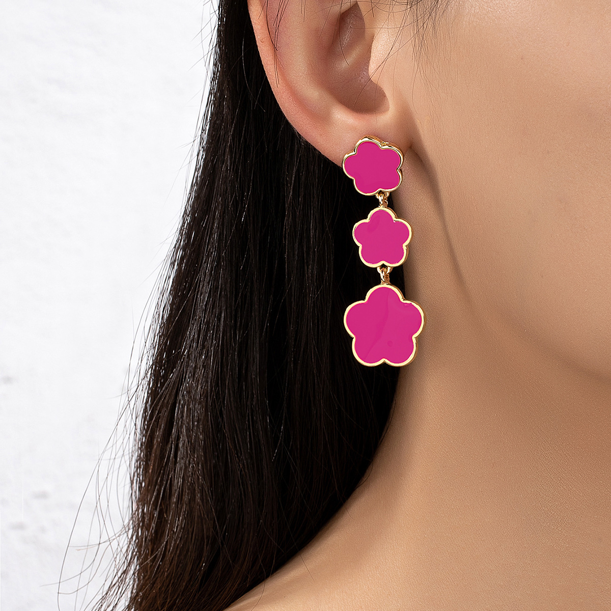 1 Pair IG Style Simple Style Flower Enamel Plating Zinc Alloy Drop Earrings display picture 2