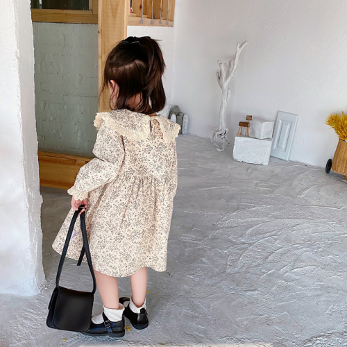 Children's Dress Spring and Autumn New Style Girls' Fashionable Lace Collar Floral Long Sleeve Dress Korean Style Skirt