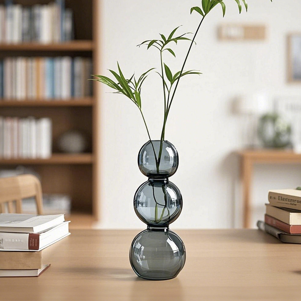 Creativo simple burbuja hidropónico vasos de vidrio esférico vasos de flores elegante gris decoración de la mesa