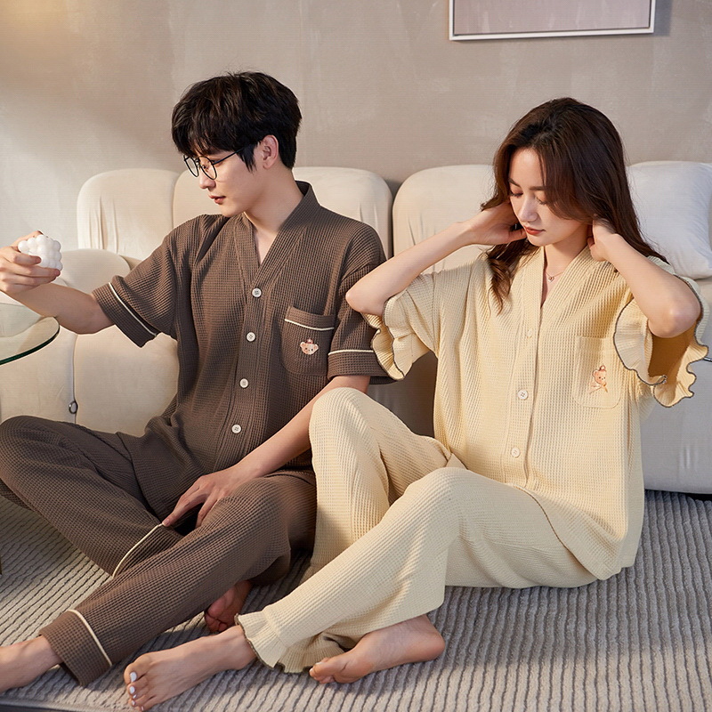 Verano nueva pareja pijamas pantalones de manga corta de algodón de las mujeres estilo coreano suelto talla grande ropa para el hogar de los hombres se puede usar fuera