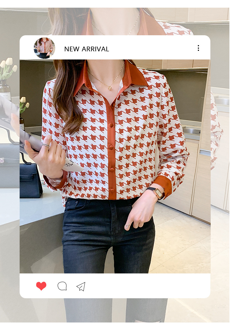 Women's Long Sleeved Printed Blouse With Collar For Formal Wear_voghion.com