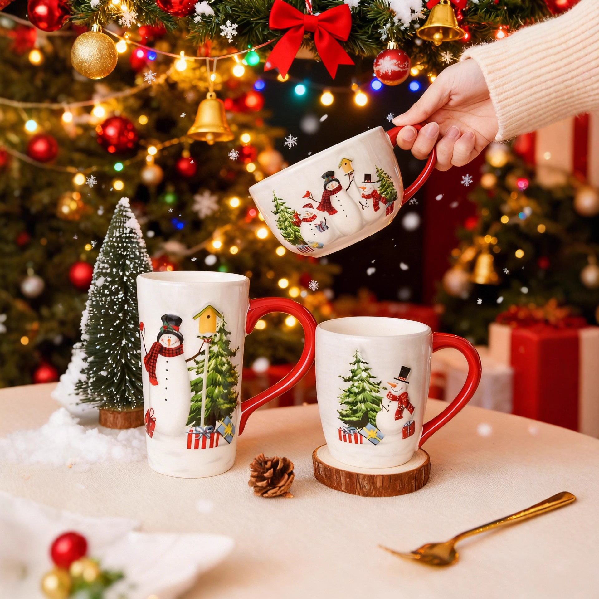 Taza de cerámica de Navidad pintada a mano original Taza de Navidad Taza de agua creativa muñeco de nieve Viejo elegido estrictamente Navidad adorable