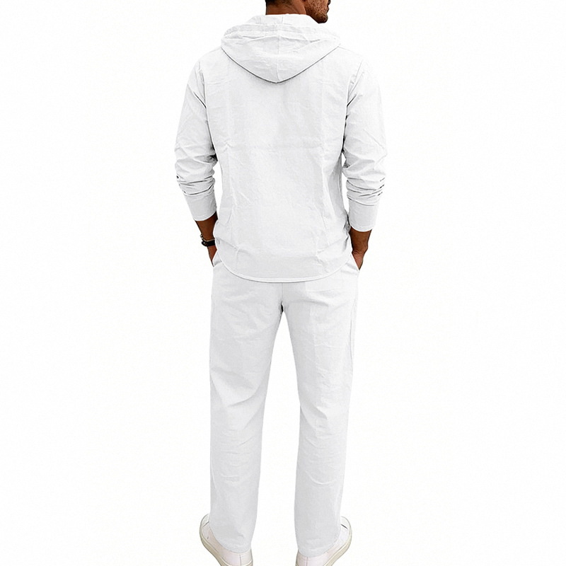 Completo in lino con cappuccio da uomo vestibilità comoda_voghion.com