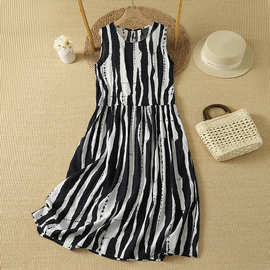 实拍 裙子女夏季连衣裙晕染无袖a字背心裙长裙
