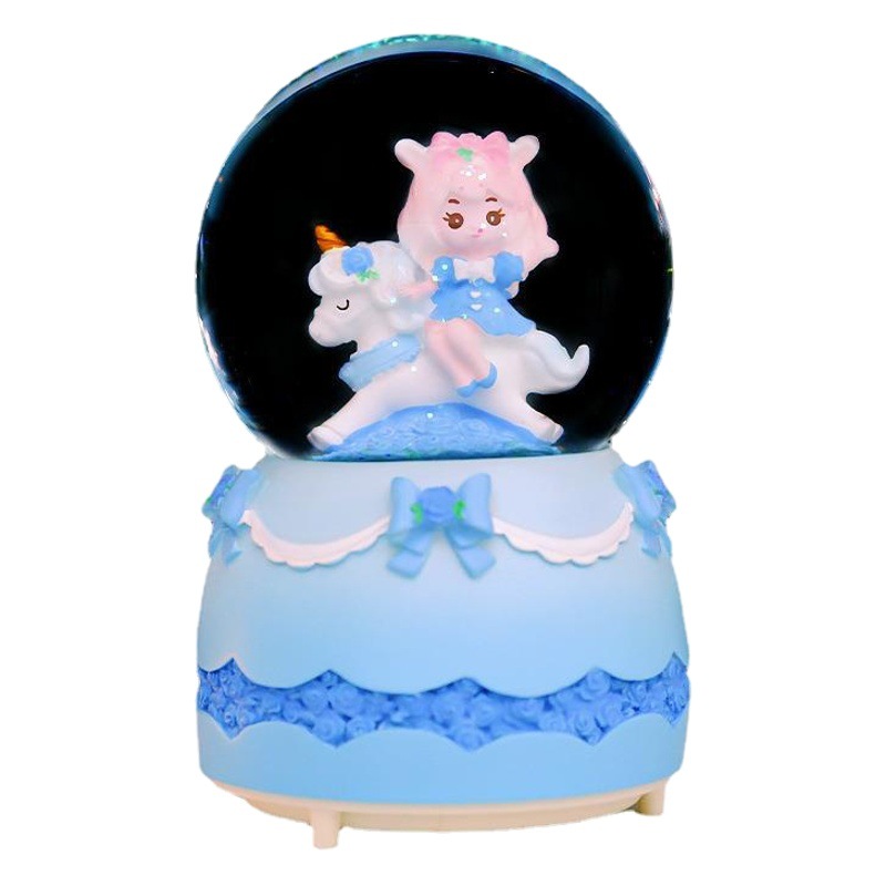 Caja de música de bola de cristal de Kapibala ingenua y linda, adornos de escritorio luminosos, nieve que cae, regalo de cumpleaños para estudiantes y niños
