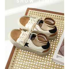 真皮麵包鞋做舊星星髒髒鞋2023新款韓國百搭復古小白鞋厚底餅乾鞋