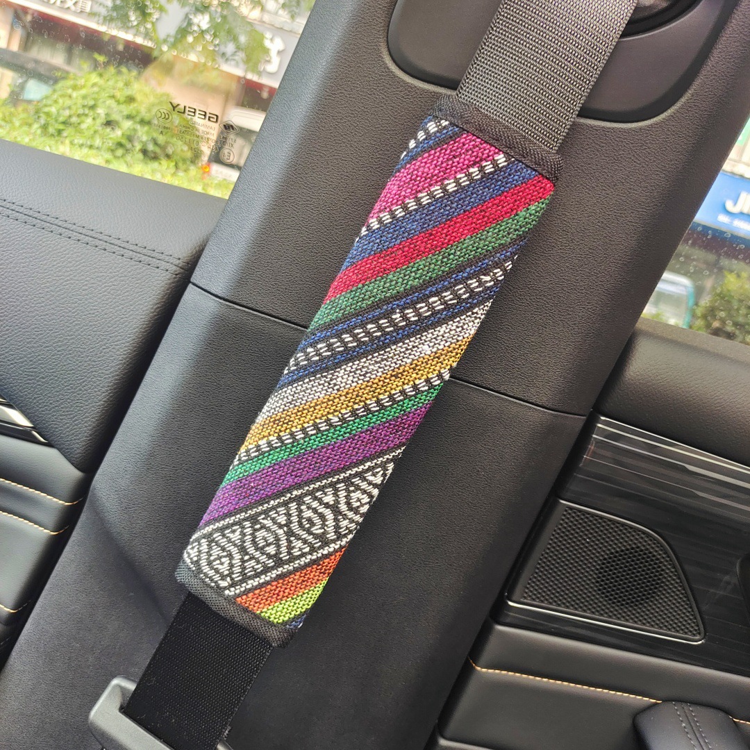 Ethnic Style Seat Belt Shoulder Cover Linen Car Safety Belt Anti-Neck Protective Cover Car Supplies Interior Decoration