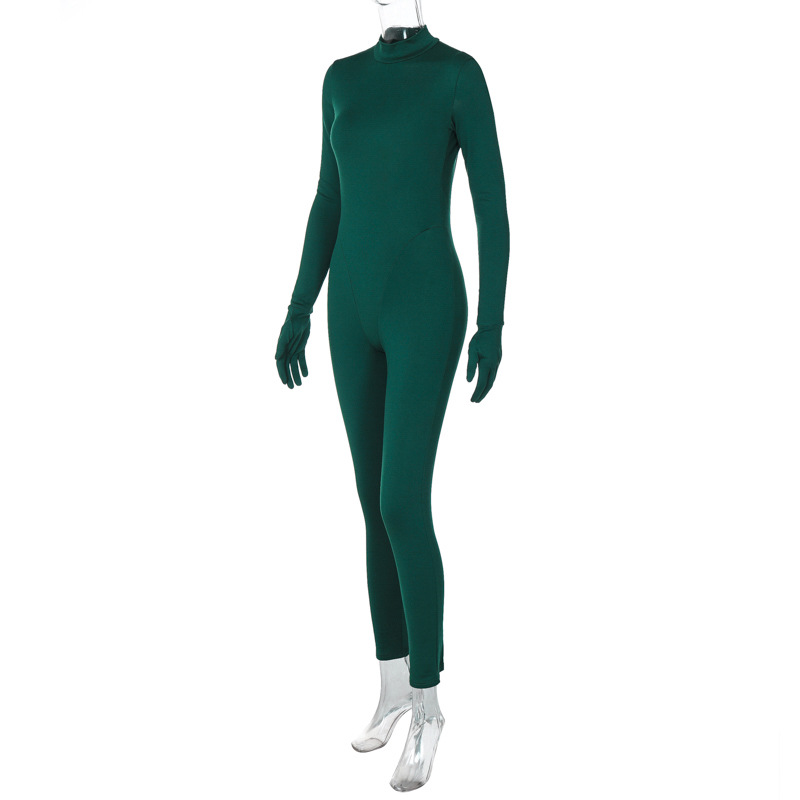 Women Clothing Winter Sexy Backless Slim Fit Solid Color Long Sleeve Jumpsuit