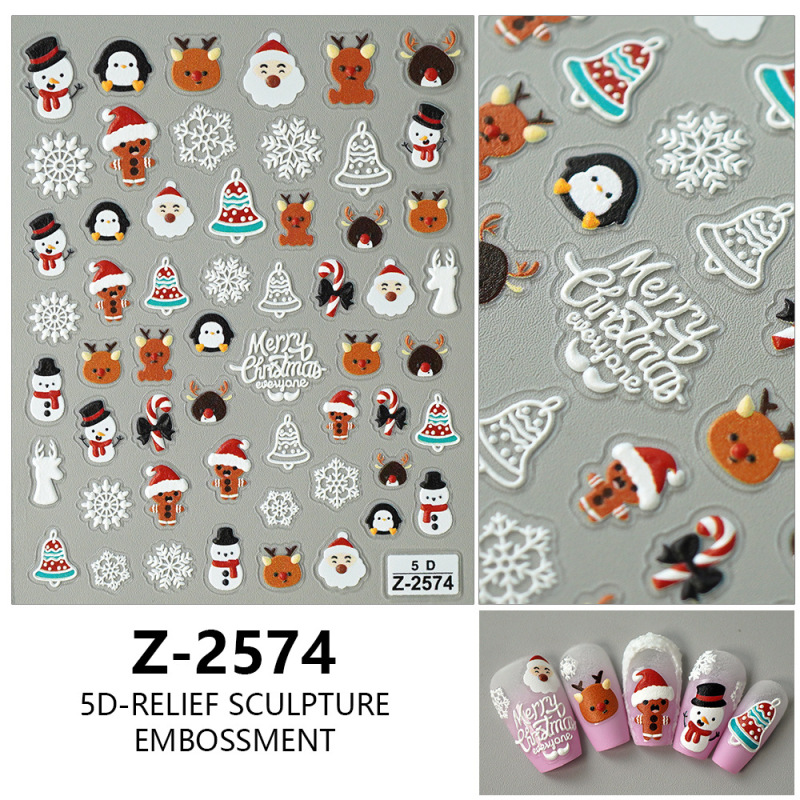 ヨーロッパとアメリカのクリスマスネイルアートステッカー漫画かわいい 5D 立体レリーフステッカー DIY ネイルアートアクセサリー子供のネイルステッカー|undefined