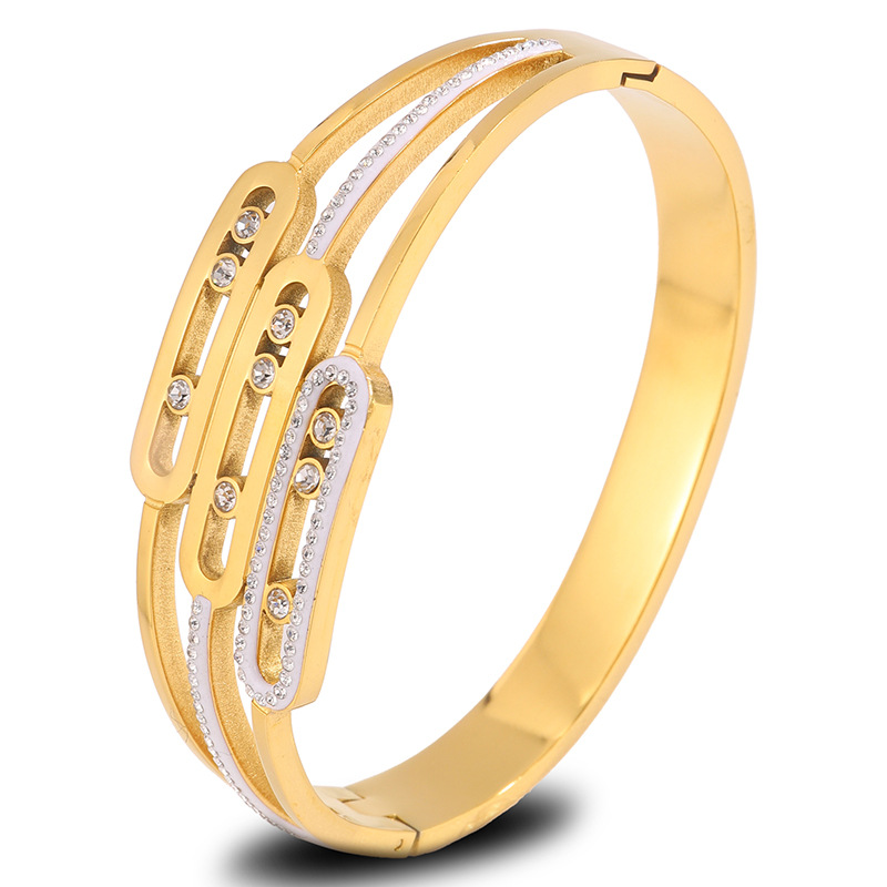 Diseño de personalidad coreana puede deslizar tres capas de diamante de acero de titanio pulsera de alta calidad de mujer no se desvanece joyas de pulsera