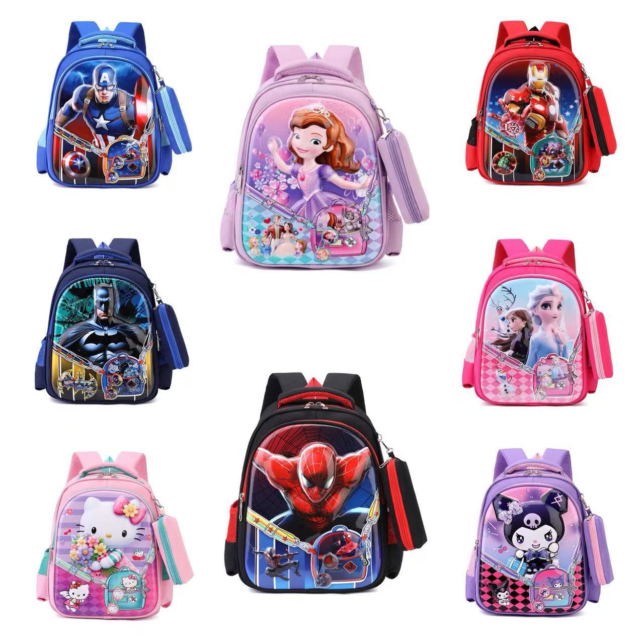 Two-Piece Set of Export Student Schoolbags, 3D Hard-Shell Children's Kuromi Backpack, Cartoon Spider-Man Kt Cat Backpack