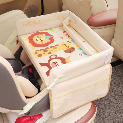 Car child safety seat Car table board - square-beige-giraffe-lion-monkey