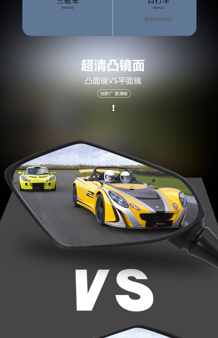 Motorcycle rearview mirror modification universal convex reflective mirror electric scooter large field of view HD reversing mirror