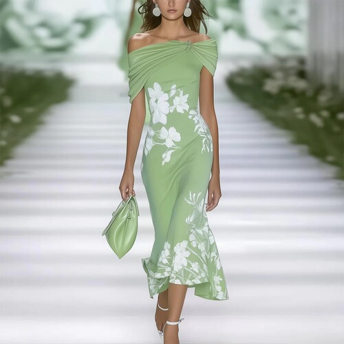 2025 European and American Independent Online Store: SHEIN Elegant Print Long Dress for Office, Parties, and Vacation Looks