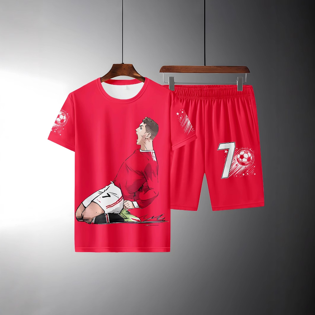 Completo estivo da uomo in due pezzi: camicia a maniche corte sottile e vestibilità ampia e magliette taglie forti, pantaloncini abbinati Mingshi_voghion.com