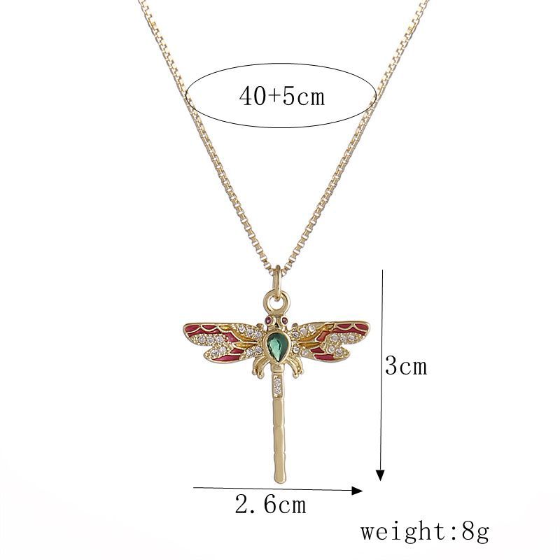 fashion copper gold-plated zircon heart-shaped insect pendant necklace