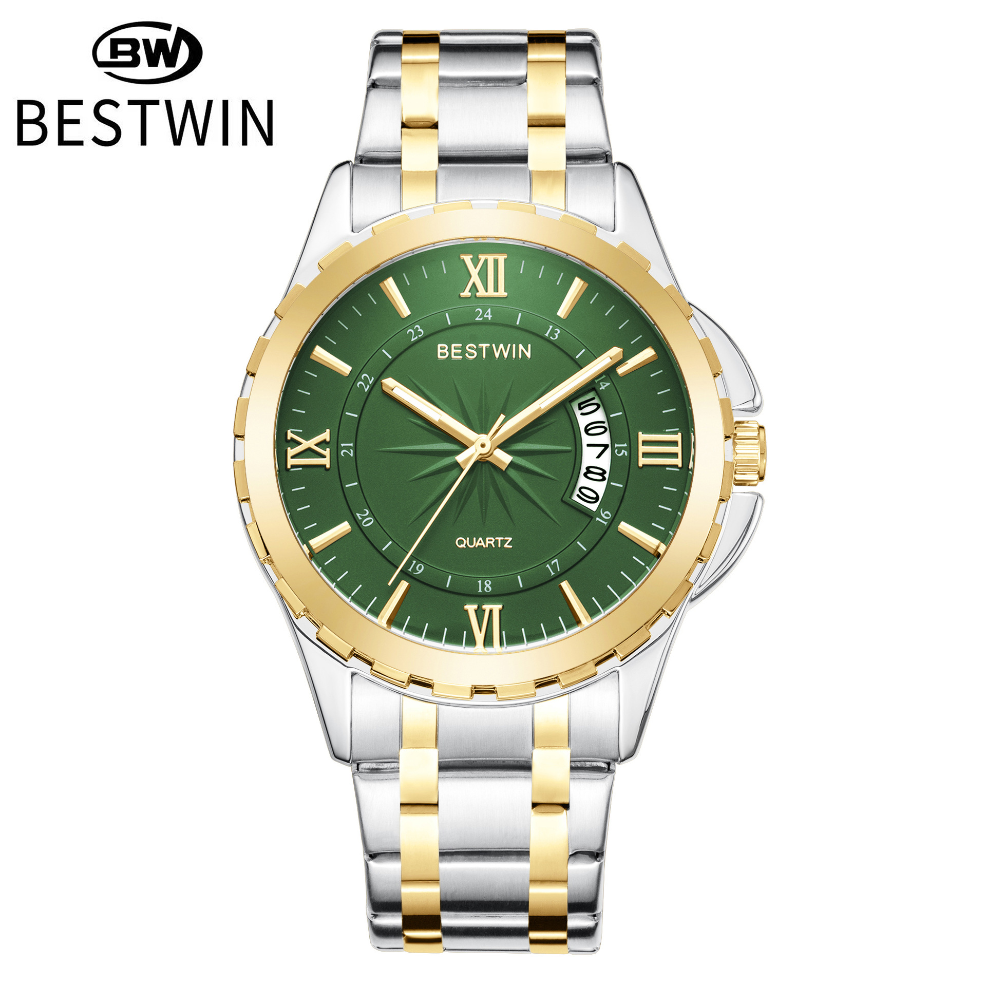 Nuevo calendario de comercio exterior reloj para hombre plato giratorio atmosférico Golden Boss BESTWIN reloj de cuarzo impermeable transfronterizo 129