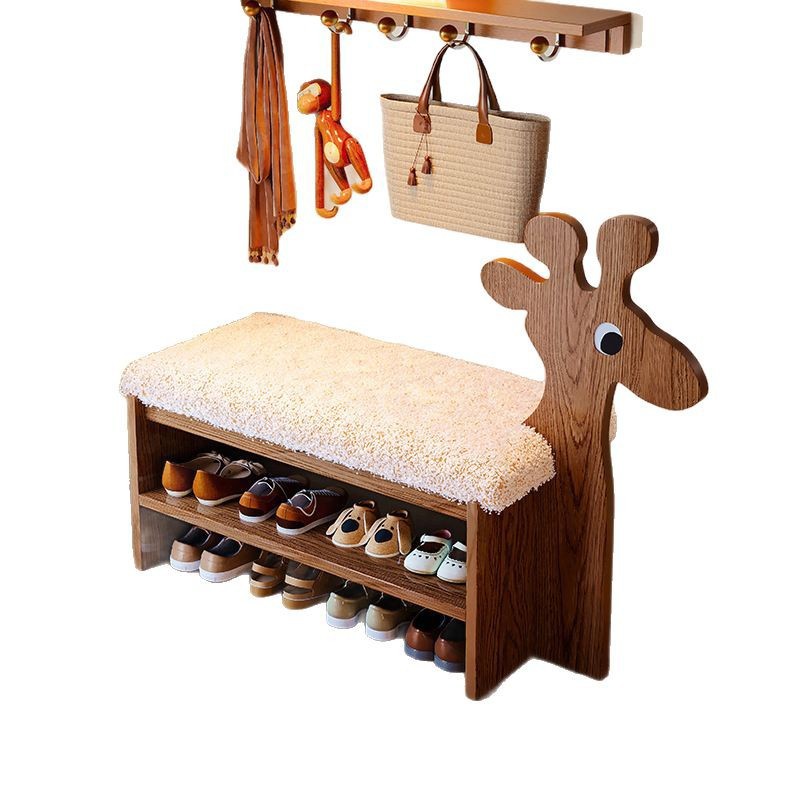 Taburete de cambio de zapatos de madera maciza en la puerta, taburete de zapatos lindo y creativo en casa