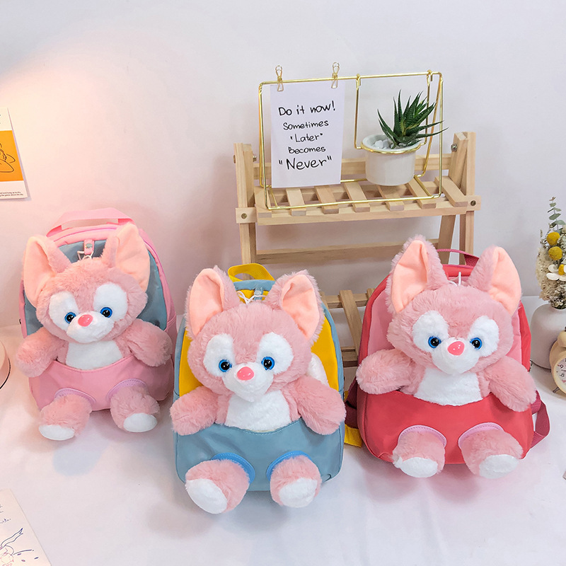 Mochila de dibujos animados para niños nueva mochila de jardín de infantes zorro rosa muñeca de peluche mochila bolsas de juguetes de peluche