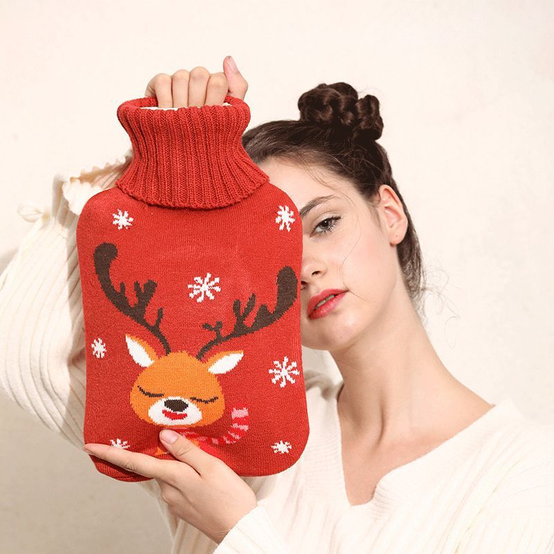 圣诞热水袋卡通毛线编织暖橡胶暖手宝注式针织加厚爆暖超市代销