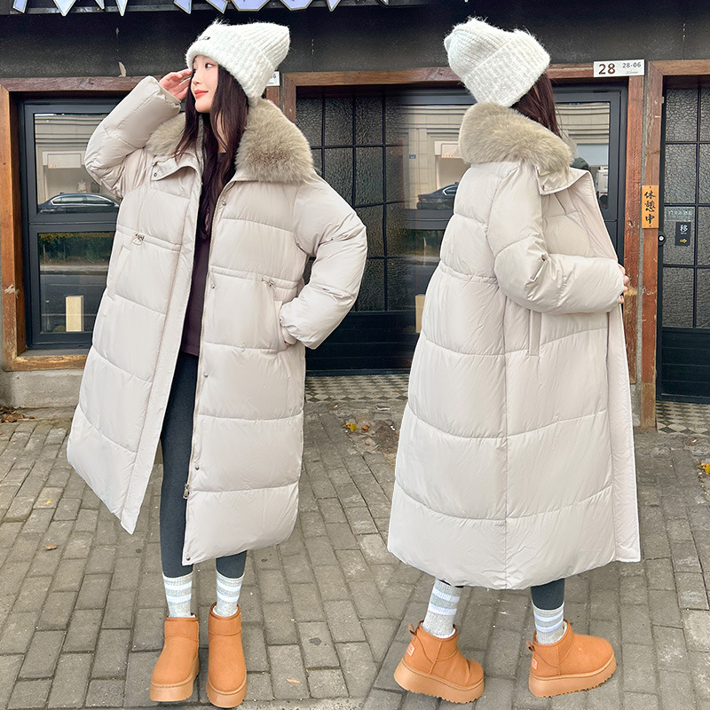 Invierno nuevo largo sobre la rodilla ropa de algodón caliente para mujeres 2025 folga gruesa chaqueta de algodón de cuello grande abrigo image 1
