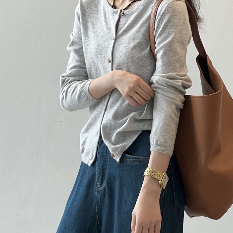 春秋新款条纹针织开衫外套女跨境小众上衣外搭薄款圆领长袖毛衣潮|undefined