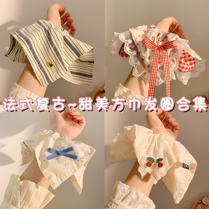 法式文艺~复古甜美方巾大肠发圈女高级感超大号马尾头绳发 饰头饰|undefined