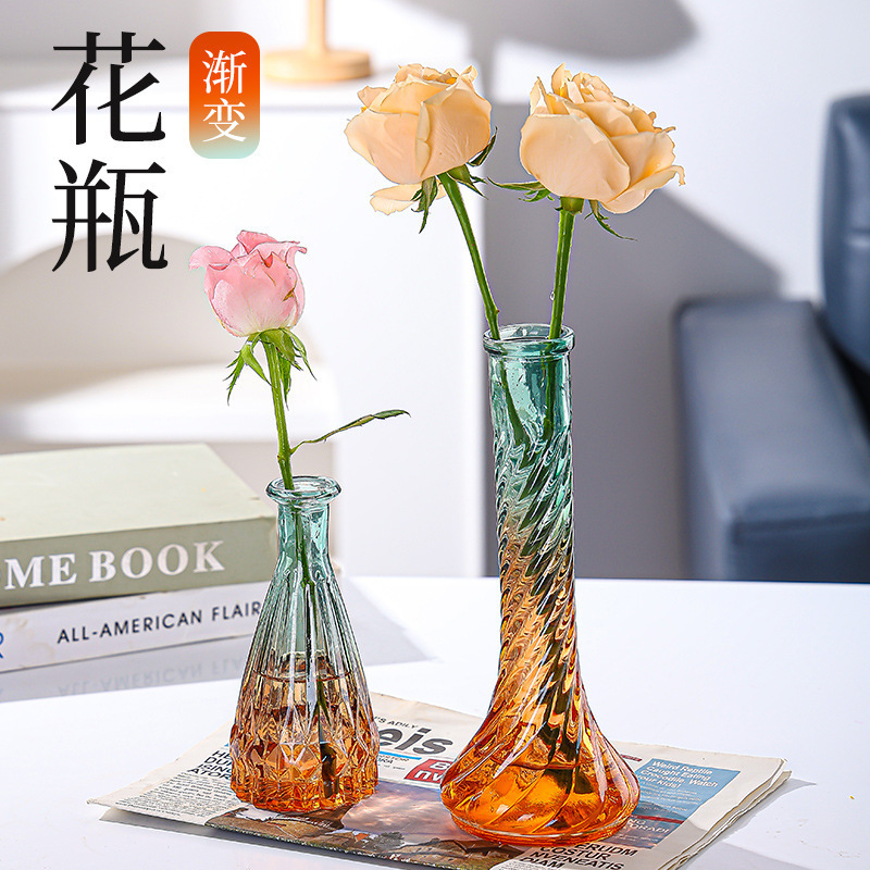 Amazon Venta caliente jarrón traje fábrica al por mayor europeo pequeño jarrón traje gradiente color variedad bolsillo florero