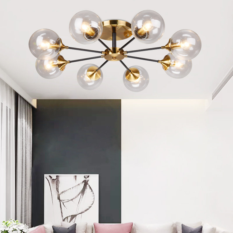 Nordic Post-modern Creative Molecular Lamp Light Luxury Electroplated Copper Glass Ball Ceiling Lamp Master Bedroom Room Lamps