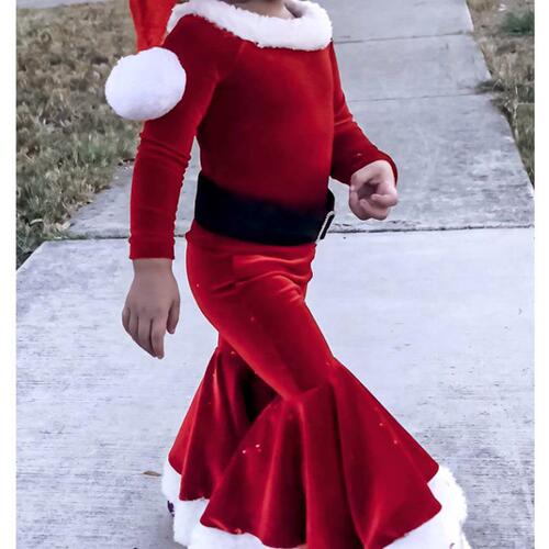 European and American Christmas clothing for children, Santa's helper cosplay costumes, winter long-sleeved tops with flared pants for girls