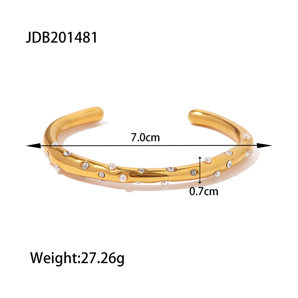 INS moda nuevo todo partido pulsera de acero de titanio 18K chapado en oro perla circón Cruz incrustaciones pulsera de las mujeres