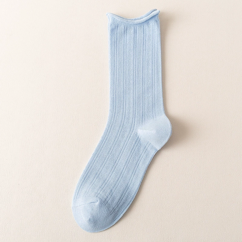 Summer thin breathable black cotton knee socks, mid-length