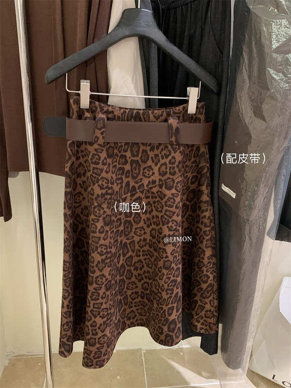 【高品质订货】秋天的颜色｜复古时髦感不规则豹纹半身裙(配腰带)|undefined