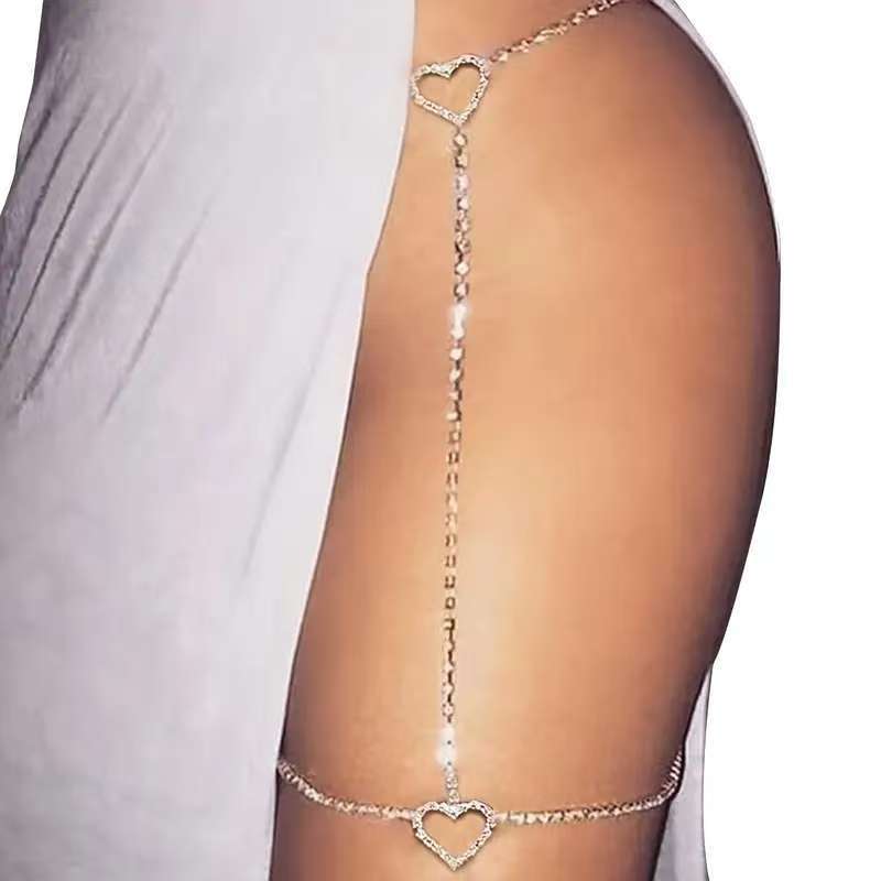 Geometric Full Diamond Double Heart Body Chain Exaggerated Style_voghion.com