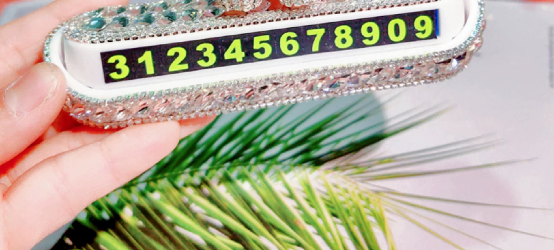 Car temporary parking number plate, car parking sign ornament, diamond-encrusted, popular style for girls