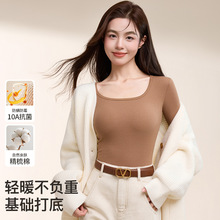 黑色方领棉打底衫女秋冬季内搭修身显瘦T恤加绒加厚长袖保暖上衣