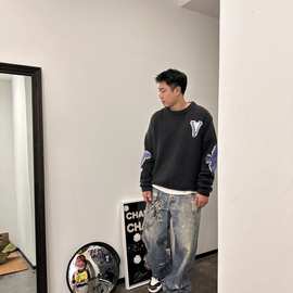 正确版原标V家新款25SS新款滑雪Logo嵌花毛衣休闲宽松男女同款