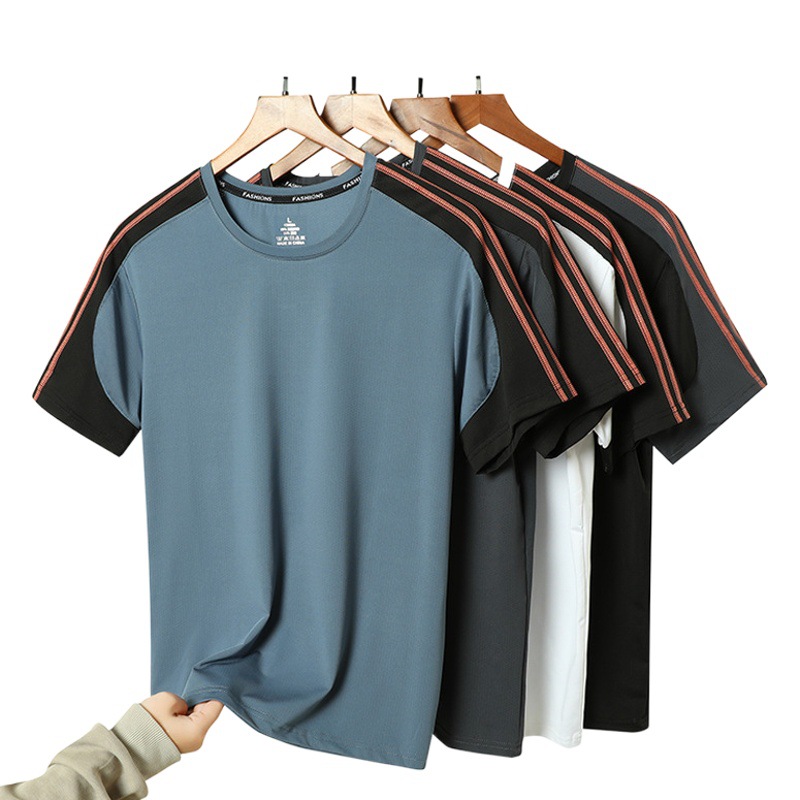 Camiseta de manga corta de seda de hielo de verano para hombres deportes delgados top de secado rápido camiseta coreana para hombres aire acondicionado transpirable al aire libre de manga corta